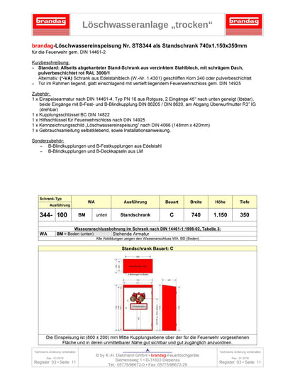 Löschwassereinspeisekasten DIN Links (Originalverpackt) als Standschrank, Bauart C