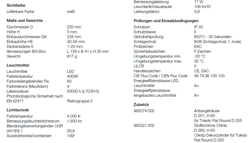 LED Deckenleuchte rund / Toledo Flat Round 255mm