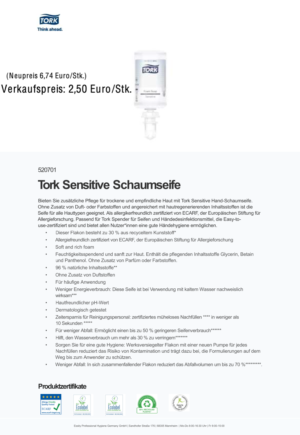 Tork Sensitive Schaumseife (1 l)