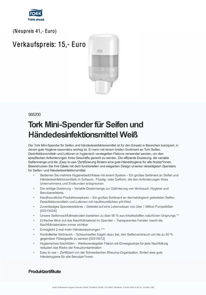 Tork Mini-Spender für Flüssigseife