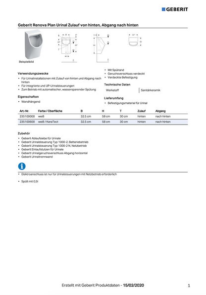 Geberit Renova Plan Urinal