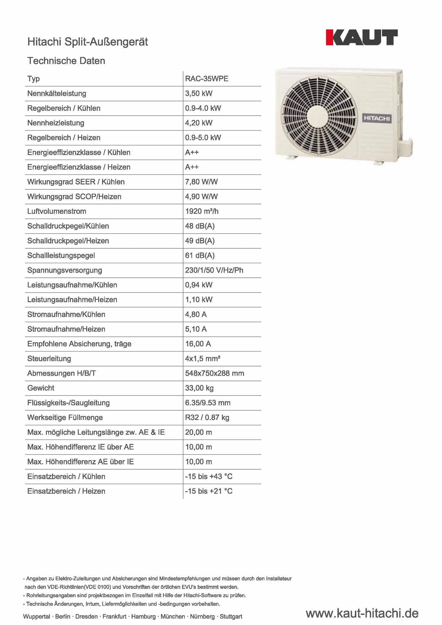 Hitachi Split-Außengerät,  3,5 kW Nennkälteleistung