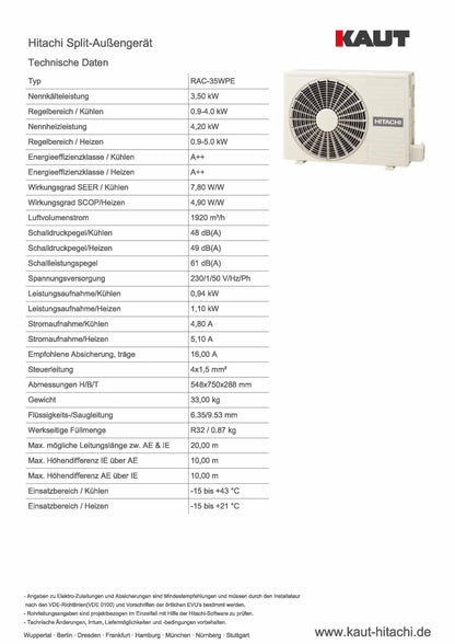 Hitachi Split-Außengerät,  3,5 kW Nennkälteleistung