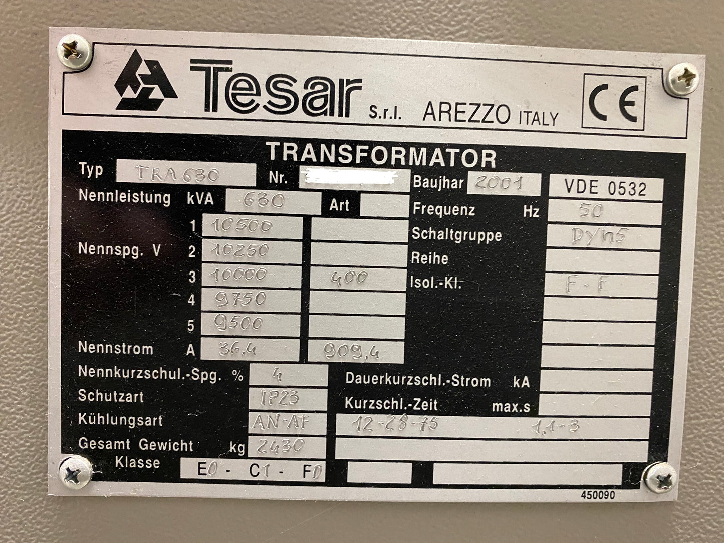Tesar Transformator 630 kVA & Leistner Mittelspannungsanlage und weiterem Zubehör