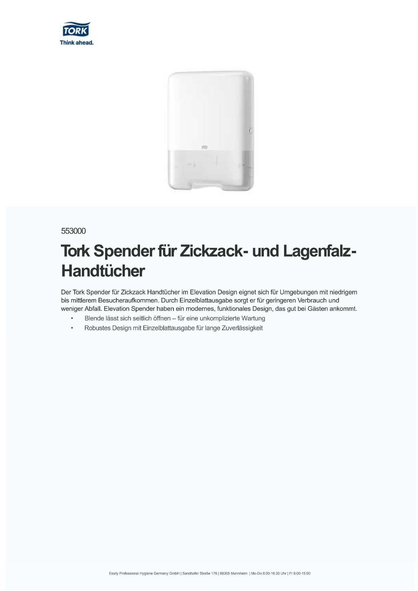 Tork Spender für Zickzack- und Lagenfalz-Handtücher