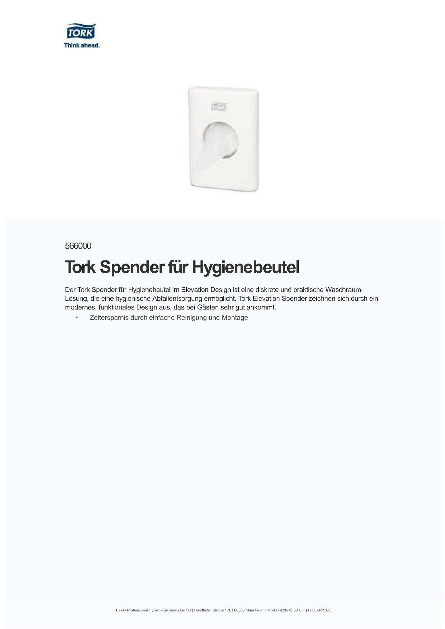 Tork Spender für Hygienebeutel