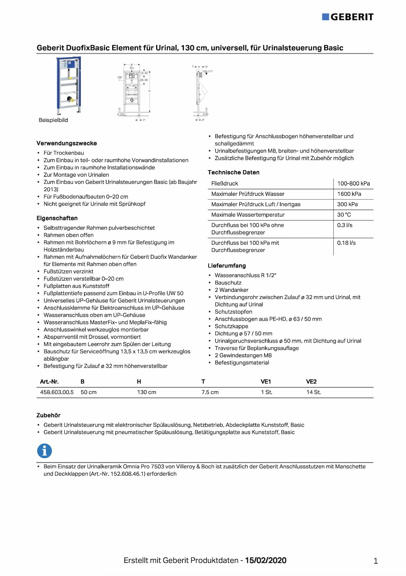 Vorwandelement Geberit Duofix für Urinal