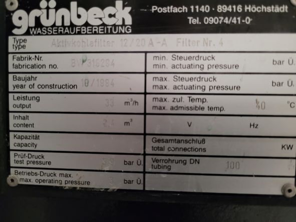 Aktivkohlefilter von Grünbeck (gebraucht, geprüft)