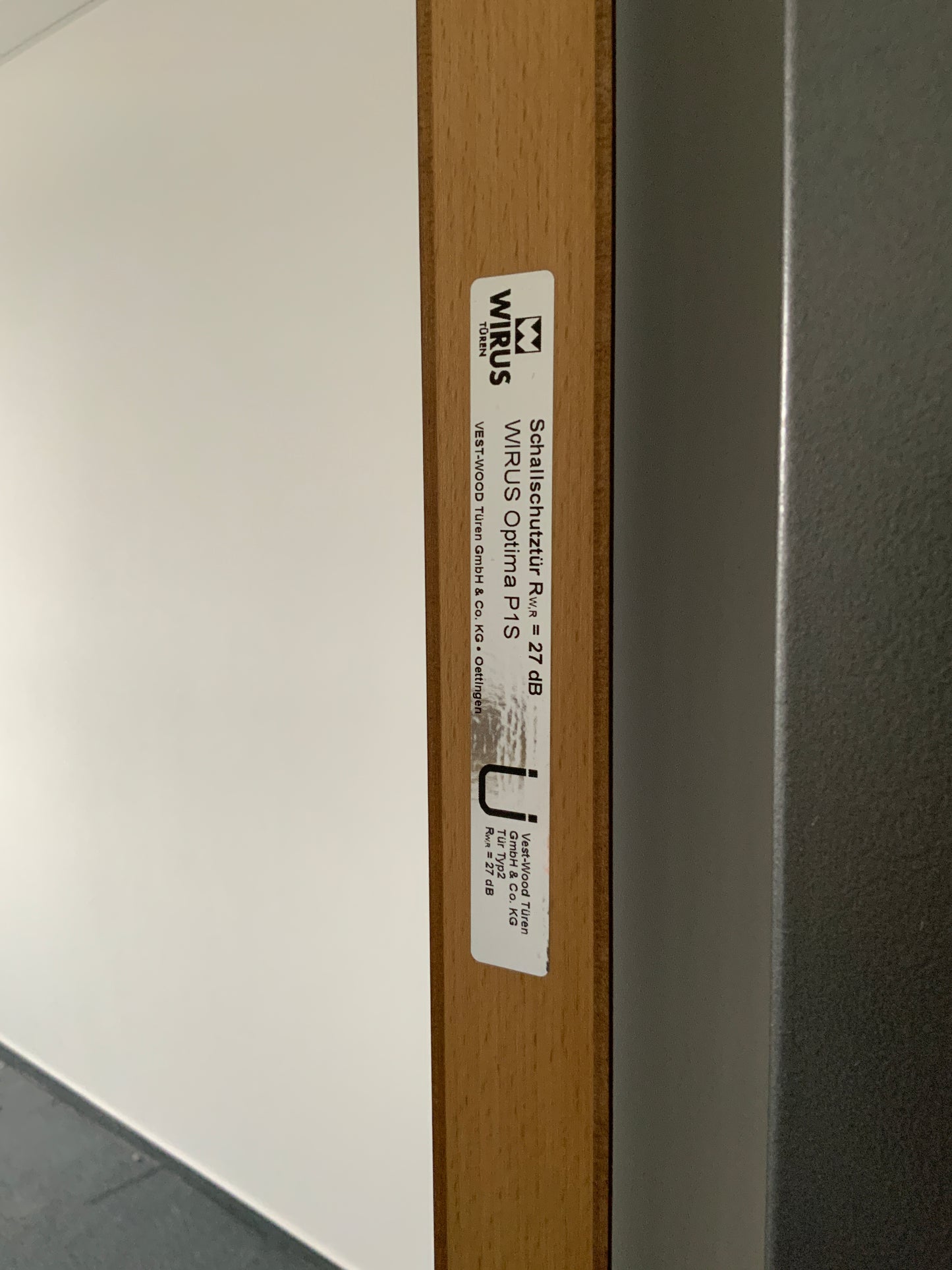 1-flüglige Schallschutztür Holz Wirus 1030x2140x180