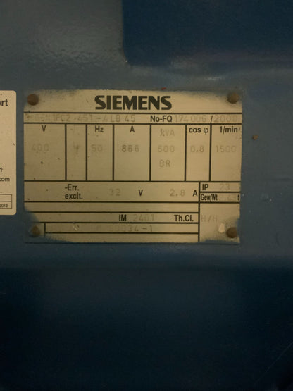 Eigenstromversorgungsanlage Siemens Dieselaggregat 600kVA