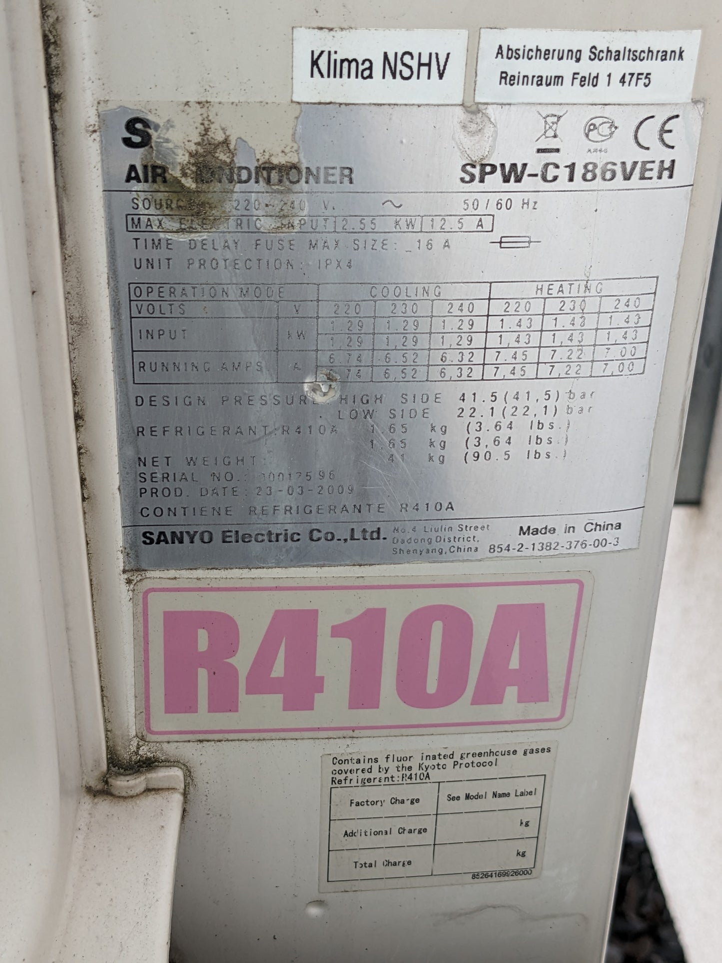 Umluftkühlanlage Sanyo SPW-C186VEH 790x570x310
